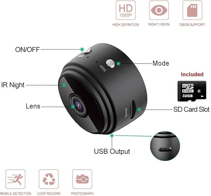 Mini Camera Wireless WiFi 1080P For Home Security